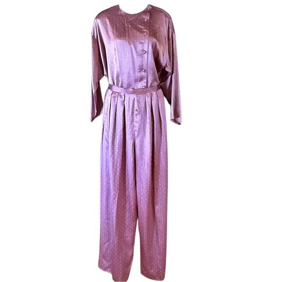 Vintage Miss O By Oscar de la Renta  Purple Silk Blouse and Pant Set Womens 12 - Picture 1 of 8